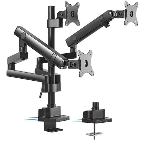 Brateck Triple Monitor Aluminum Slim Pole Held Mechanical Spring Monitor Arm Fit Most 17'-27' Monitors Up to 7kg per screen VESA 75x75/100x100 – Brateck MABT-LDT20-C036UP Triple Monitor Product Image