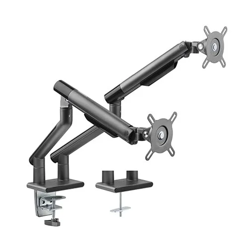Brateck Dual Monitor Premium Slim Aluminum Spring-Assisted Monitor Arm Fix Most 17'-32' Monitor Up to 9kg per screen VESA 75x75/100x100 (Grey) (LS) – Brateck MABT-LDT49-C024-B Dual Monitor Product Image