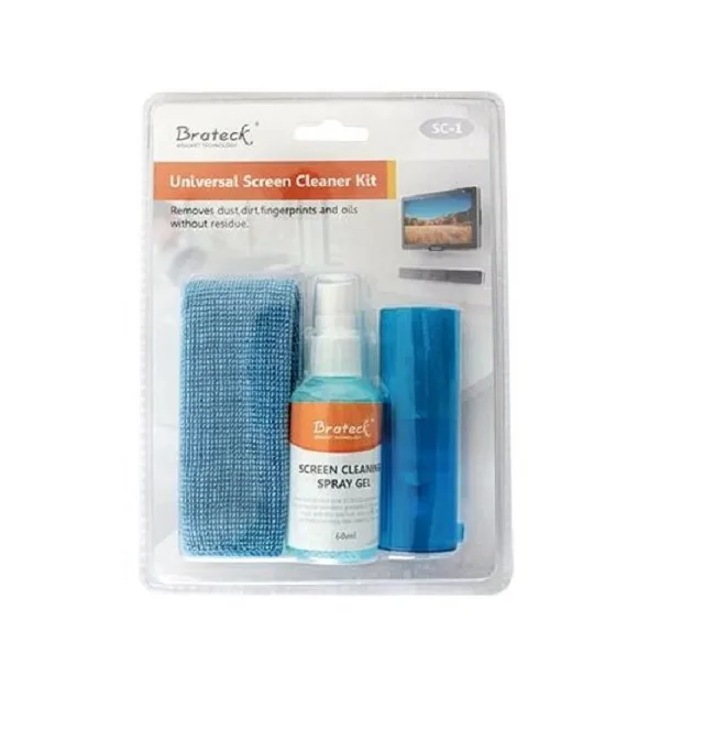 Brateck 3-In-1 Screen Cleaner Kit 1 x 60ml Screen Cleaner + 1 x 200x200mm Pearl Cloth + 1 x Soft Brush (LS) – Brateck MABT-SC-1 Accessory Product Image