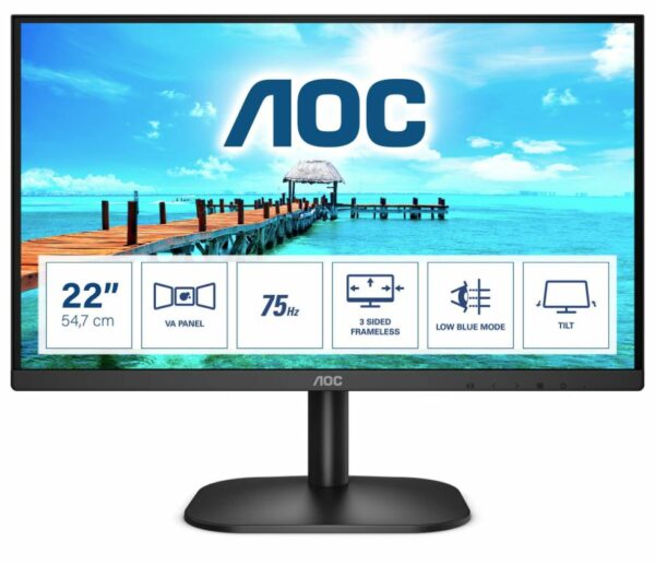 The 21.5" 22B2HN display delivers a simple high-quality experience that is ideal for both the modern office user and home user. The VA panel in Full HD (1920 x 1080@75Hz) resolution offers crisp visuals and good color consistency across with viewing angles. With a slim and 3-sided frameless design