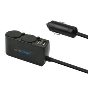 The mbeat Dual port USB and cigarette lighter charger features dual port USB design with 3A current output and two extra cigarette lighter expanders. This device allows users to charge 2 digital devices - be it a Samsung Galaxy Pad
