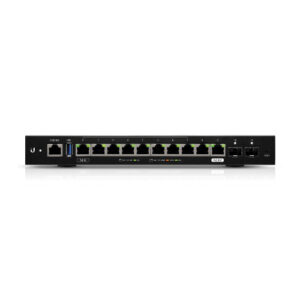 The EdgeRouter™ 12 offers next-generation price/performance value: up to 3.4 million packets per second processing with a line rate of up to 6.8 Gbps. Ten Copper Gigabit ports and two independent SFP ports allows for deployment flexibility. The EdgeRouter 12 supports Layer-2 switching.