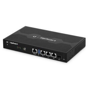 The EdgeRouter 4 offers Gigabit Ethernet ports and an SFP port for a fiber link. The EdgeRouter 4 is capable of routing up to 3.4 million packets per second and has a line rate of 4 Gbps.