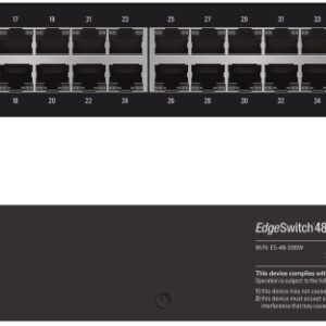 The Ubiquiti Rackmount EdgeSwitch 48 500W ES-48-500W delivers the forwarding capacity to simultaneously process traffic on all ports at line rate without any packet loss. Two SFP ports support uplinks of up to 1 Gbps. For high-capacity uplinks this 48-port model includes two SFP+ ports for uplinks of up to 10 Gbps