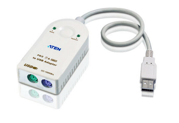 Aten UC-100KM - PS/2 to USB Adapter UC100KMA is a signal converter with a 30cm cable. It can convert signals of PS/2 devices (keyboard and mouse) into USB signals