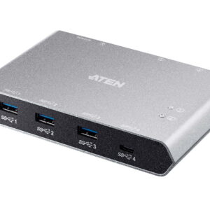 ATEN US3342 is a 4-port USB 3.2 Gen 2 peripheral sharing device that allows users to share data between four USB devices in two different USB-C enabled laptops. The US3342 is USB 3.2 Gen 2 compliant