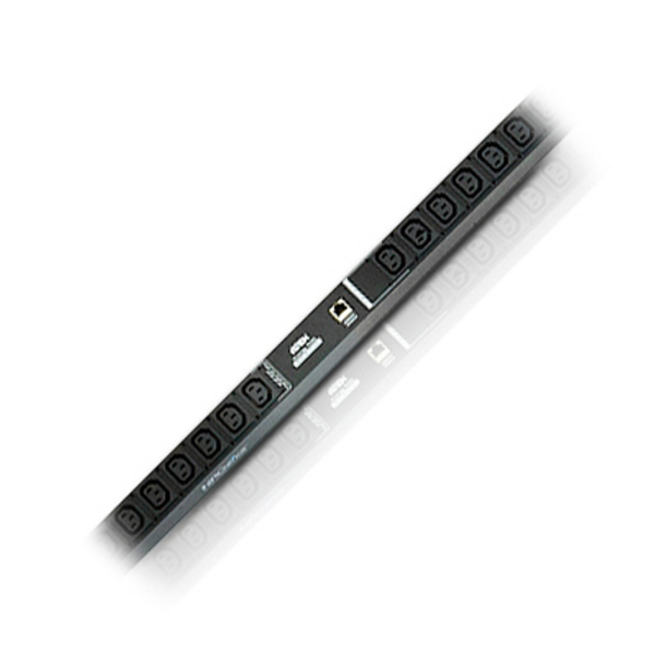 The PE1324 Energy PDU contains 24 AC outlets and is available in IEC or NEMA socket configurations. The PE1324 Energy PDU features a space-saving 0U design that allows it to be mounted vertically on the outside of a rack