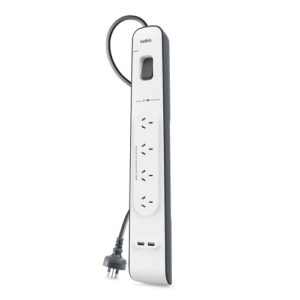 Belkin 2.4 Amp USB Charging 4-outlet Surge Protection Strip - White/Grey (BSV401au2M)