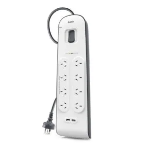 Belkin SurgePlus 8-Outlet 2-Meter Surge Protection Strip With Two (2.4) Amp USB Charging Ports - White (BSV804au2M)