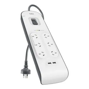 Belkin SurgePlus 6-Outlet 2-Meter Surge Protection Strip With Two (2.4) Amp USB Charging Ports - White (BSV604au2M)