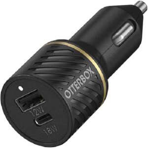 OtterBox USB-C and USB-A Fast Charge Dual Port Car Charger - 30W - Black Shimmer (78-52545)