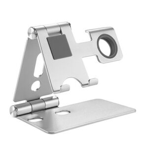 This 2 in 1 Foldable Universal Cell Phone and Apple Watch Stand is your perfect solution if you want to put your cell phone and iwatch at one holder. Its foldable design makes you easily to carry around. You can make your device at optimal viewing position with angle adjustment function. The aluminum alloy construction ensures reliable and sturdy as well as lightweight for you to carry around. Its sleek and stylish design offer elegant appearance and smooth surface. Besides