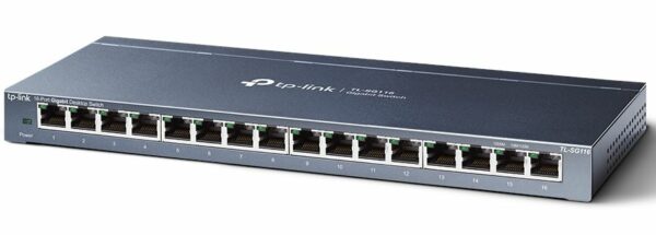TP-Link TL-SG116 16-Port Unmanaged Gigabit Desktop/Wall Mounting Switch 32Gbps Capacity 23.81Mpps 8K MAC 4.1Mb Buffer Fanless