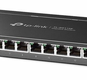 TP-Link TL-SG116E 16-Port Gigabit Unmanaged Pro Switch Desktop/Wall Mounting L2 Features 32xVLAN 32Gbps Capacity 23.81Mpps 8K MAC 4.1Mb Buffer Fanless