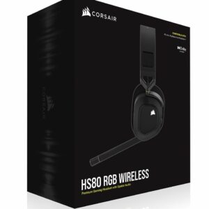 The CORSAIR HS80 RGB WIRELESS Gaming Headset connects with hyper-fast SLIPSTREAM WIRELESS