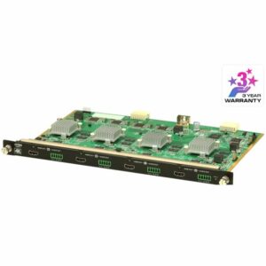 The VM8814 is a 4K HDMI output board that works with an ATEN Modular Matrix Switch to offer an easy way to route 4 HDMI sources to 4 displays. In addition to the HDMI interface that carries digital A/V signals
