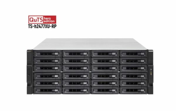 The TS-h2477XU-RP QuTS hero NAS is powered by an AMD Ryzen™ 7 processor that delivers supreme system and virtual machine performance with up to 8 cores/16 threads and Turbo Core up to 4.4 GHz. Running the ZFS-based QuTS hero operating system