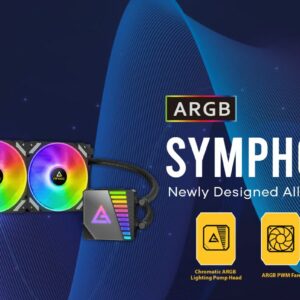 The brand-new Symphony ARGB AIO liquid cooler delivers a cooling solution with unique ARGB lighting. The mirror ARGB lighting bar gives a subtle and beautiful color scheme. Specifically designed using EPDM+IIP high-density tubes and 14 dense cooling fins