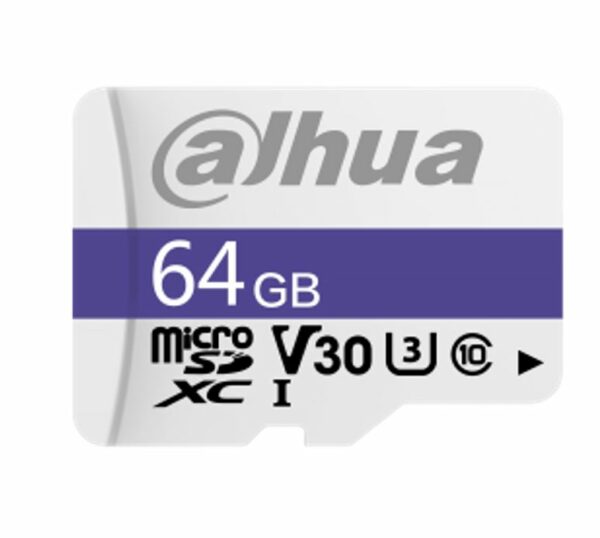 Dahua C100 64GB microSD 95MB/s 38MB/s 40TBW C10/U1/V10 UHS-I -25 °C to +85 °C Temperature Resistant Waterproof Anti-magnetic Anti X-ray 7yrs wty