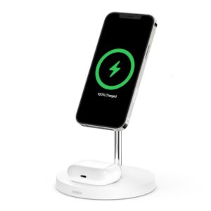 Belkin BoostCharge Pro 2-in-1 Wireless Charger Stand with MagSafe 15W - White(WIZ010auWH)
