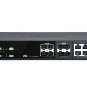The QSW-M1204-4C is a Layer 2 Web Managed Switch with eight 10GbE SFP+ ports and four 10GbE SFP+/RJ45 combo ports that enables blazing-fast transfer speeds