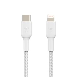 Belkin BOOST↑CHARGE™ Braided USB-C to Lightning Cable (1m / 3.3ft) - White (CAA004bt1MWH)