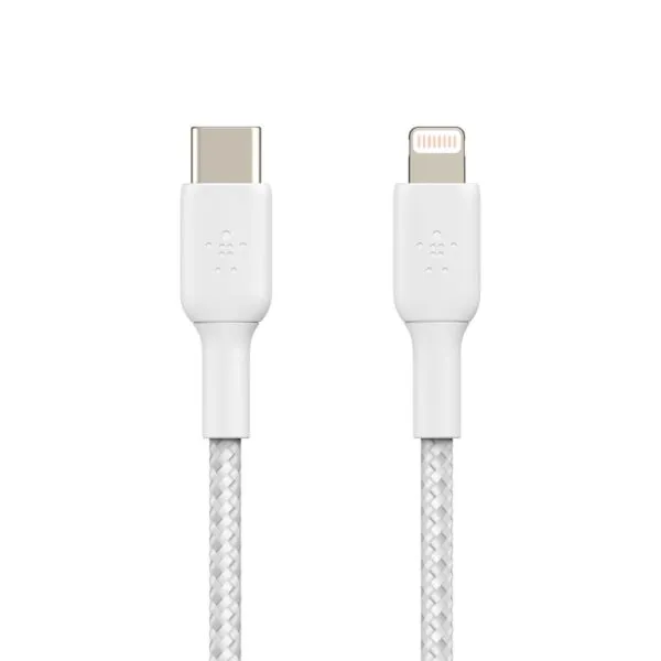 Belkin BoostCharge Braided Lightning to USB-C Cable (1m/3.3ft) - White (CAA004bt1MWH)