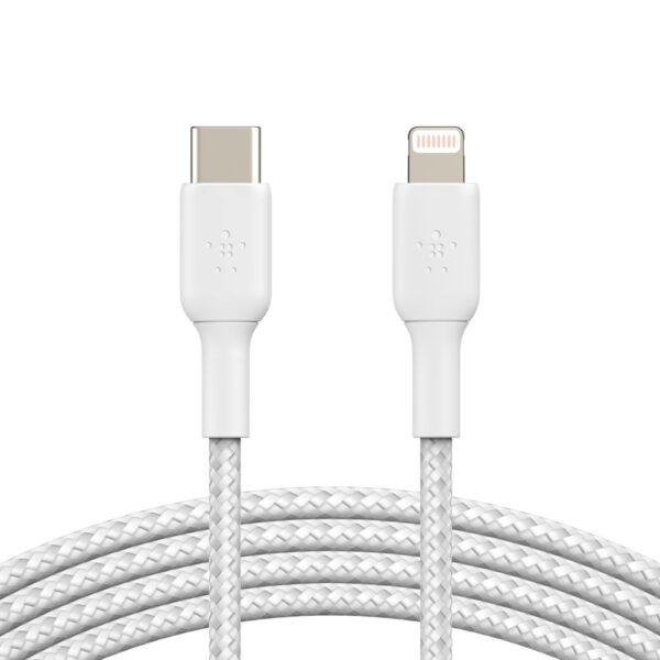 Belkin BoostCharge Braided Lightning to USB-C Cable (2m/6.6ft) - White (CAA004bt2MWH)