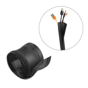 This flexible cable organizer helps secure TV and video game console wires and reduce tangled cords behind your computer desk. Each wire sleeve is meticulously sewn and reinforced with strong "kook and loop fastener" to offer long-lasting stability and use. The pure black color better hides your cords with discrete versatility