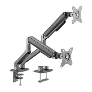 The LDT63-C024 Dual Monitor Arm Mount is an economical choice for adding flexibility and ergonomics to the work place. Durable steel and aluminum construction enables each arm to hold most 17”-32” monitors up to 9kg/19.8lbs (per arm). Finger-tip adjustment allows for effortless maneuvering and a wide range of motion to position screen height and angle. Integrated 180° rotation stop prevents the arm from hitting adjacent partitions and walls. A quick-release joint design reduces package size for lower shipping and storage costs while contributing to easy user assembly. The slim and modern design in 2 colors fits most any office or home décor.