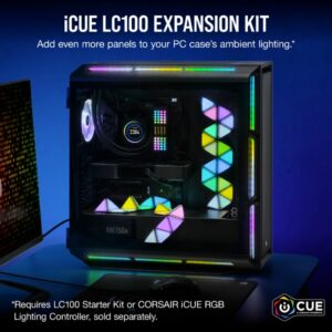 The CORSAIR iCUE LC100 Case Accent Lighting Panels – Mini Triangle Expansion Kit adds nine more interconnected mini RGB lighting panels to your LC100 setup