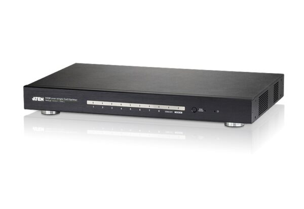 The VS1818T HDMI over single Cat 5 Splitter provides a fast and efficient way of switching high definition video from one input source to 8 displays. Incorporating suggested HDBaseT receivers*