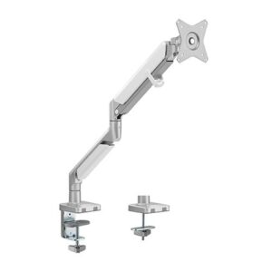 The LDT37-C012 Epic Gas Spring Monitor Arm moves the user into a new era of viewing comfort and positioning ease. The “Apple-like” aluminum finish pleases the eye while adding a soft yet modern touch to most any décor. The LDT37-C012 has ability to move monitors with little to no effort and the quality-tested internal gas spring mechanism firmly holds the monitor in place once in position. A built-in 180 degrees rotation stop prevents the arm from entering rear desk space