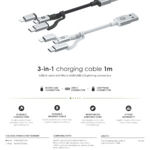Mophie 3-in-1 Charging Cable (1M) - Black (409903220)