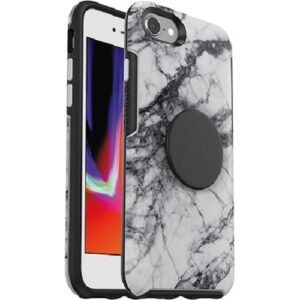 OtterBox Apple iPhone SE (3rd  2nd gen) and iPhone 8/7 Otter + Pop Symmetry Series Case - White Marble Graphic (77-61845)