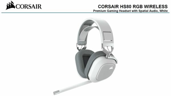 The CORSAIR HS80 RGB WIRELESS White Gaming Headset connects with hyper-fast SLIPSTREAM WIRELESS