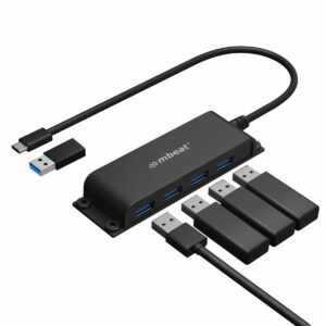 mbeat® Mountable 4-Port USB-A  USB-C Adapter Hub - 60cm Data Cable