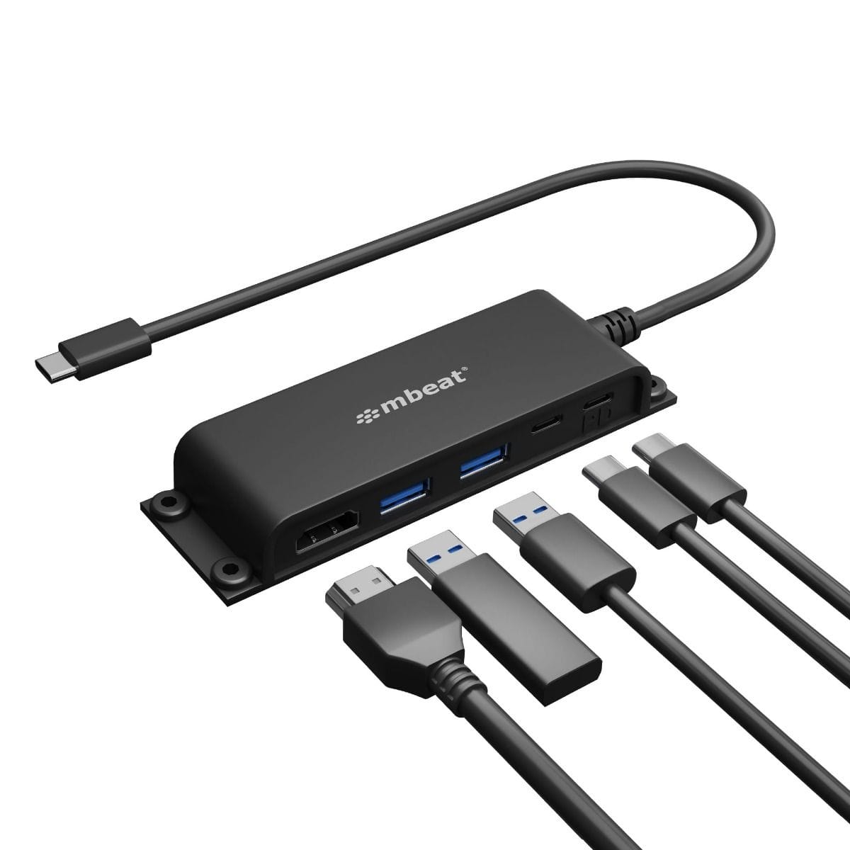 mbeat® Mountable 5-Port USB-C Hub - Supports 4K HDMI video out and 60W Power Delivery Charging with 2 × USB3.0 and 1 × USB-C Weight: 51g – MBEAT USMB-MB-HUB-E05 USB Hubs Product Image