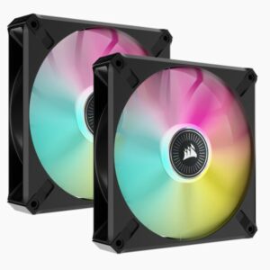 The CORSAIR iCUE ML140 RGB ELITE Premium 140mm PWM Magnetic Levitation Dual Fan Kit boasts CORSAIR AirGuide technology and magnetic levitation bearings for low noise and high cooling performance.