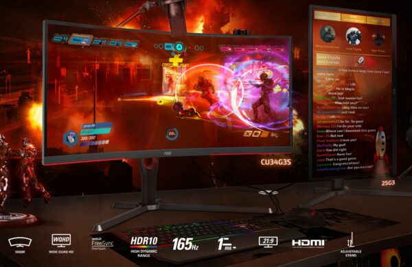 This 34” Curved Gaming Monitor with Wide Quad HD 3440 x 1440 resolution delivers incredible visuals and responsiveness