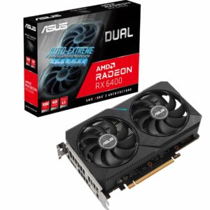 ASUS Dual Radeon™ RX 6400 4GB GDDR6 with two powerful Axial-tech fans and a 2-slot design for broad compatibility
