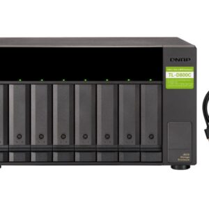 The TL-D800C JBOD storage enclosure allows you to back up and expand your QNAP NAS. The TL-D800C features eight 3.5-inch SATA 6Gb/s drive bays with USB 3.2 Gen2 (10 Gbps) Type-C connectivity to provide a fast and smooth expansion solution.