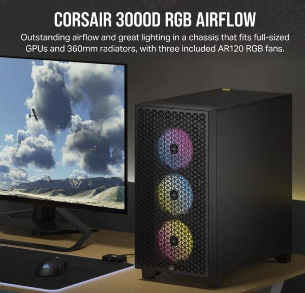 The CORSAIR 3000D RGB  is a distinctive