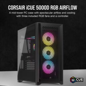 The CORSAIR 5000D RGB AIRFLOW is a mid-tower ATX case with high-airflow design