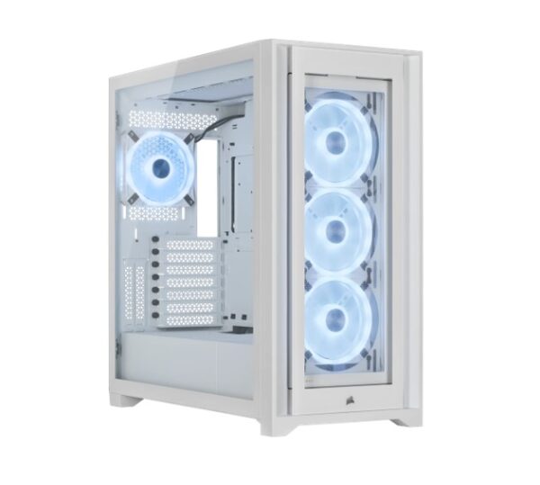 The CORSAIR iCUE 5000X Addressable RGB QL Edition Mid-Tower Case includes four pre-installed QL120 RGB fans and an iCUE Lighting Node CORE