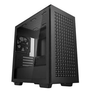CH370The DeepCool CH370 is a sleek and minimalistic Micro ATX case with extensive cooling capacity support for a 360mm radiator and up to 8x 120mm fans for a compact powerhouse.
