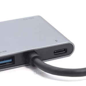 Oxhorn USB 3.0 Type C to 4k@30Hz 2xHDMI Display USB-C 3.0 port Multi Stream Transport Aluminum Thin Body 4 in 1 Adapter (Windows/Mac/Chromebooks)