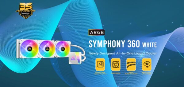 The brand-new Symphony ARGB WHITE AIO liquid cooler delivers a cooling solution with unique ARGB lighting. The mirror ARGB lighting bar gives a subtle and beautiful color scheme. Specifically designed using EPDM+IIP high-density tubes and 14 dense cooling fins