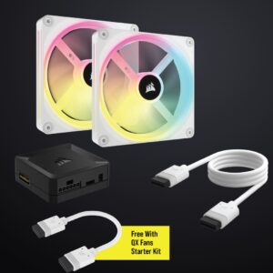 The Corsair iCUE QX140 RGB dual fan expansion kit features 2 x white RGB fans with speeds of up to 2000 RPM