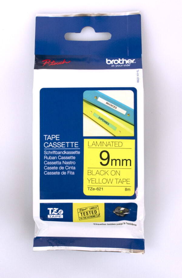 Tze tape 9mm x 8m: black on yellow laminated